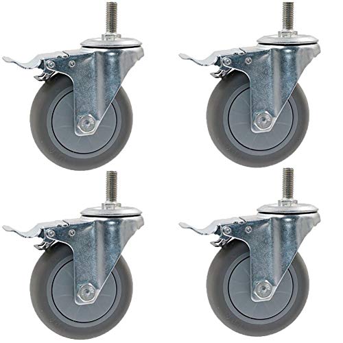 Rollen, Möbelrollen, 3''/4''/5'' Gummigewinde M12 Hochleistungsräder 300-400kg for Krankenhausmöbel, drehbar mit Bremse, leises TPR-Doppellager for Schlafsofa, Werkbank, 4 Stück(4in 4brake) von SAJMAKUWLA