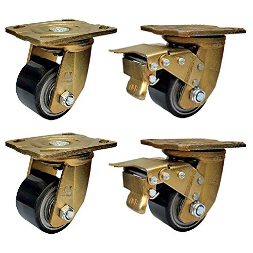 Rollen, Möbelrollen, 3'' 75 mm Industrie 2000 kg Silent PU mit Brems-Schwenkplatte for Industrietransport, Werkbank, Fabrik, 4 Stück von SAJMAKUWLA