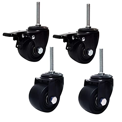Rollen, Möbelrollen, 3 Zoll 75 mm Gewinde M12 x 60 lange Schraube 1000 kg geräuschloses Nylon mit Bremswirbel for Industrietransport, Werkbank, Fabrikgerüst, 4 Stück(2brake+2swivel 3inch) von SAJMAKUWLA