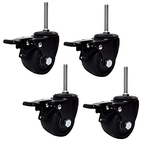 Rollen, Möbelrollen, 3 Zoll 75 mm Gewinde M12 x 60 lange Schraube 1000 kg geräuschloses Nylon mit Bremswirbel for Industrietransport, Werkbank, Fabrikgerüst, 4 Stück(4brake 3inch) von SAJMAKUWLA
