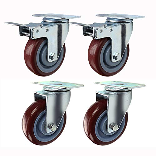 Rollen, Möbelrollen, 4 for Möbelwagen Silent PU 2,5''/3''/4''/5'' Platte drehbar universell 300kg for Industrietransport(75mm 2brake+2swivel) von SAJMAKUWLA