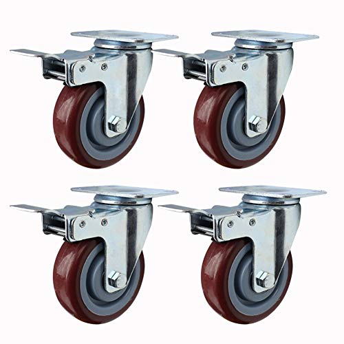 Rollen, Möbelrollen, 4 for Möbelwagen Silent PU 2,5''/3''/4''/5'' Platte drehbar universell 300kg for Industrietransport(75mm 4brake) von SAJMAKUWLA