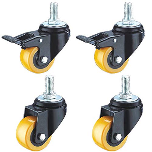 Rollen, Möbelrollen, Gewinde M12 Möbel 2'' 50mm 200kg Leise PU Drehgelenk Industrielles Doppellager mit Bremse for Kinderbett Bürostuhl Sofa 4 Stück(2brake+2swivel 2in) von SAJMAKUWLA