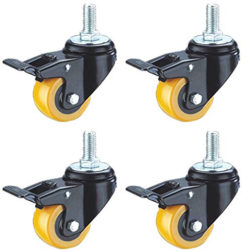 Rollen, Möbelrollen, Gewinde M12 Möbel 2'' 50mm 200kg Leise PU Drehgelenk Industrielles Doppellager mit Bremse for Kinderbett Bürostuhl Sofa 4 Stück(4brake 2in) von SAJMAKUWLA