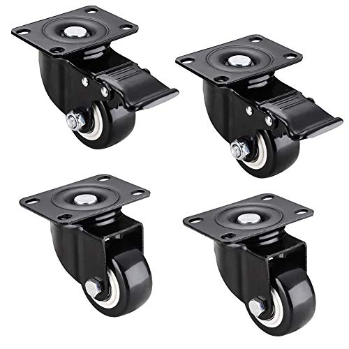 Rollen, Möbelrollen, Universal-Plattenräder, drehbar mit Bremsen, PU, ​​2,5 Zoll, for Möbelwagen, Sofa, Tisch, 4 Stück pro Set, strapazierfähig – maximale Tragkraft bis zu(2.5inch(2brake+2swivel)) von SAJMAKUWLA