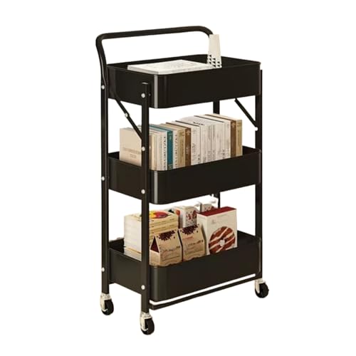 SAKDAK Küche Trolley Schlafzimmer Multifunktionaler Faltbarer Nischenregal Für Geeignet Für Wohnzimmer Büro Waschküchen Bad Aufbewahrungswagen Platzsparend(Black) von SAKDAK