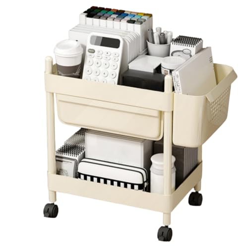 SAKDAK Küche Trolley mit Aufgehängter Korb Schlafzimmer Multifunktionaler Nischenregal für Geeignet für Wohnzimmer Büro Waschküchen Bad Aufbewahrungswagen Platzsparend(2tier) von SAKDAK
