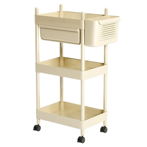 SAKDAK Küche Trolley mit Aufgehängter Korb Schlafzimmer Multifunktionaler Nischenregal für Geeignet für Wohnzimmer Büro Waschküchen Bad Aufbewahrungswagen Platzsparend(3tier) von SAKDAK