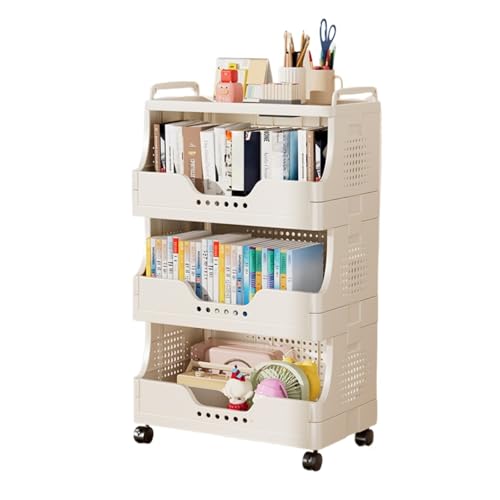 SAKDAK Multifunktionaler Aufbewahrungswagen Schlafzimmer 360°-Rollwagen aus Kunststoff auf Rädern Büro for Wäscherei Küche Wohnzimmer Tragbares platzsparendes Geländer gegen Herunterfallen(4layer) von SAKDAK