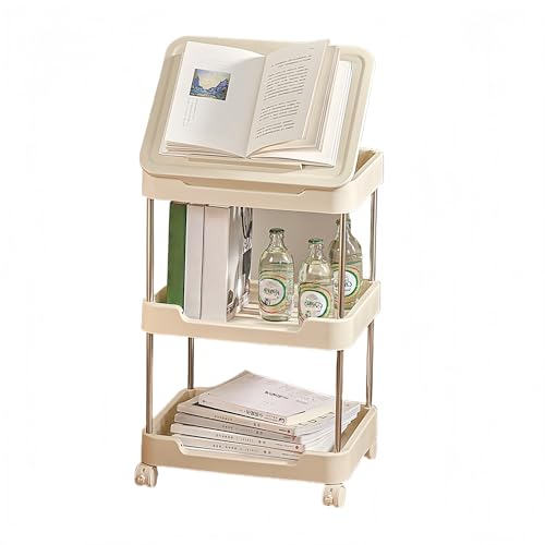 SAKDAK Rollwagen Schlafzimmer Multifunktionaler Nischenregal Mit Lesetafelhalterung Aufbewahrungswagen Platzsparend Für Geeignet Für Wohnzimmer Küchen Büro Waschküchen(3layer) von SAKDAK