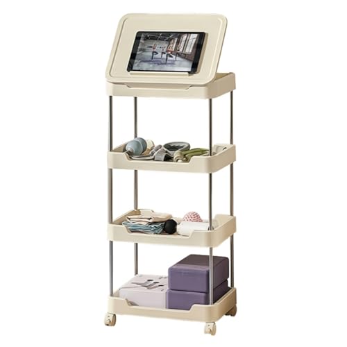 SAKDAK Rollwagen Schlafzimmer Multifunktionaler Nischenregal Mit Lesetafelhalterung Aufbewahrungswagen Platzsparend Für Geeignet Für Wohnzimmer Küchen Büro Waschküchen(4layer) von SAKDAK
