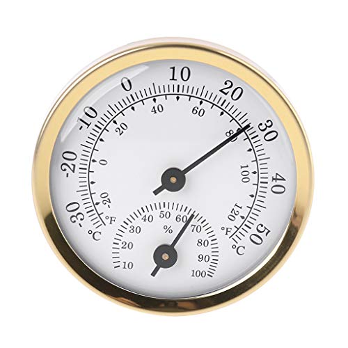 SAKEIOU Indoor Analog Thermometer Hygrometer Luftfeuchtigkeit Temperaturanzeige 58mm Haushalt Hygrometer Thermometer Gold + Weiß von SAKEIOU