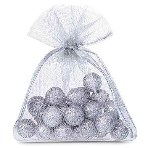 SAKETOS Organzasäckchen 25 Stück Geschenkbeutel Organzasäckchen bunt Schmuckbeutel Verschiedene Größen mit Kordel Hochzeit Geschenk Stoffsäckchen Gastgeschenke I 11 x 14 cm - Silber von SAKETOS