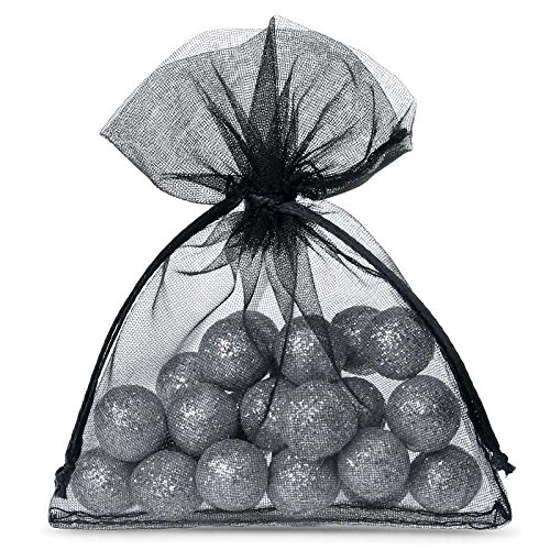 Saketos Organzasäckchen 25 Stück Geschenkbeutel Organzasäckchen bunt Schmuckbeutel Verschiedene Größen mit Kordel Hochzeit Geschenk Stoffsäckchen Gastgeschenke I 8 x 10 cm - Schwarz von SAKETOS