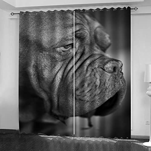 Verdunklungsvorhänge Mit Ösen 3D Schwarz-Weißer Tierhund Druck Vorhang Blickdicht Fensterdekoration Schlafzimmer Wohnzimmer Kinderzimmer, Schallschutz Thermogardine, Ösenschal 2Er Set 264X240cm von SAKKAI