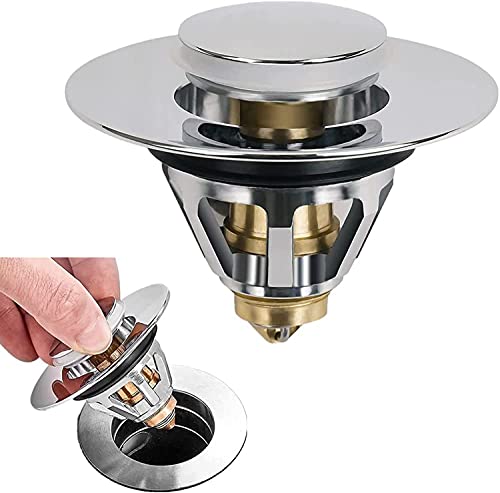 Universeller POP UP Ventil Stöpsel Ablauffilter, Ablaufgarnitur Waschbecken Bounce Abflussstopfen, Bounce Drain Filter Sink Drain Plug Stopper mit Korb für Waschbecken, Badewanne Küche (35mm) von SAKUUMI