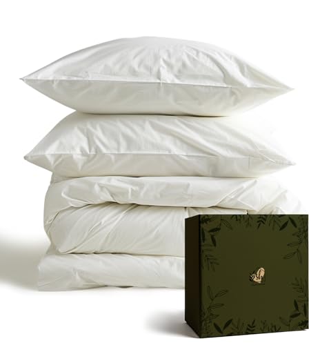 SALAD HOUSE Weiße Bettwäsche 200x200 Baumwolle, Allergiker Bettwäsche-Sets, Duvet Cover, Herbst Bettbezug +2 Satin Kissenbezüge 80x80, Room Decor Bettwaren & Bettwäsche, 400TC von SALAD HOUSE