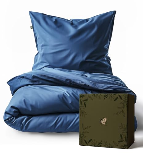 SALAD HOUSE Bettwäsche 155x220 Blau Baumwolle, + 400TC Mako Satin Bettwäsche-Sets: Kissenbezug 80x80 cm + Deckenbezug 155x220 cm, Allergie Bettwäsche Set Anti Milben, Oeko-Tex Zertifiziert von SALAD HOUSE