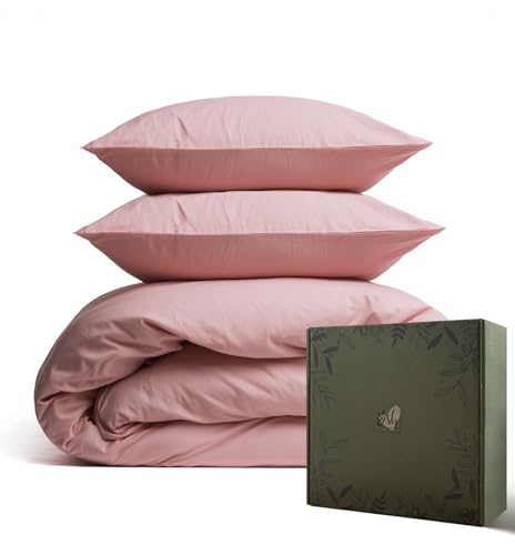 SALAD HOUSE Bettwäsche 200x200 Baumwolle, 400TC Satin Bettwäsche-Sets: 2er Kissenbezüge 80x80 cm + Deckenbezug 200x200 cm, Allergie Bettwäsche Set Anti Milben, Oeko-Tex Zertifiziert, Rosa von SALAD HOUSE