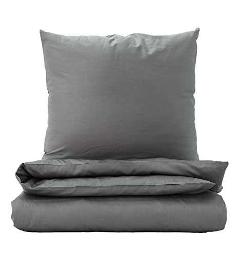Salad HOUSEBettwäsche-Set, 100 Baumwolle, 400TC Satin, atmungsaktiv, knitterfrei, hypoallergen, Ganzjahres-Bettbezug-Set, 2-teiliges Bettbezug-Set 155x220 cm mit Reißverschluss + 80 x 80 Grau von SALAD HOUSE