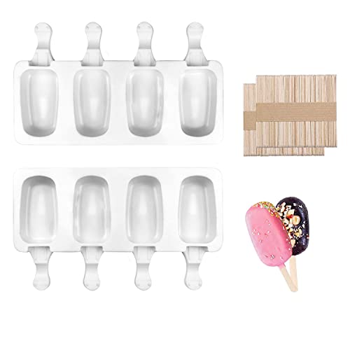 2 Eisformen Silikon, Eisförmchen mit 100 Holzstielen Stiel, Popsicle Molds Set, Eiscreme form Cake Pop Ice Lolly Mould Eis Selber Machen Dessertform von SALADOCY