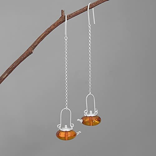 Naturbernstein Teekanne Tropfen Neuheit Ohrringe 925 Sterling Silber Edelschmuck von SALAN