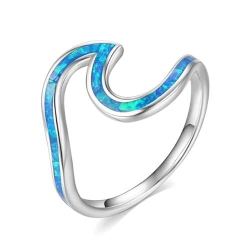 SALAN Weiblicher Regenbogen-geburtsstein 925 Sterlingsilber-Wellen-Ringe Für Frauen-Mann-blauen Feueropal-Ring-Weinlese-hochzeits-schmuck SALAN Weiblicher Regenbogen-geburtsstein 925 Sterlingsilber-Wellen-Ringe Für Frauen-Mann-blauen Feueropal-Ring-Weinlese-hochzeits-schmuck von SALAN