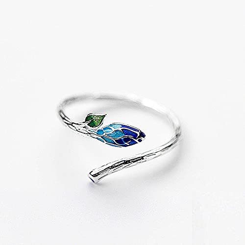 Vintage Charm 925 Sterling Silber Farbe Farbverlauf Emaille Knospe Pflanze Verstellbarer Ring Feiner Schmuck Für Frauen Geschenk von SALAN