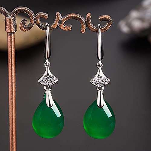 Vintage Natürliche Smaragd Jade Chalcedon Frau Ohrringe 925 Silber Wassertropfen Grün Jadeit Edelstein Edlen Schmuck Für Mutter Geschenk von LILOVE
