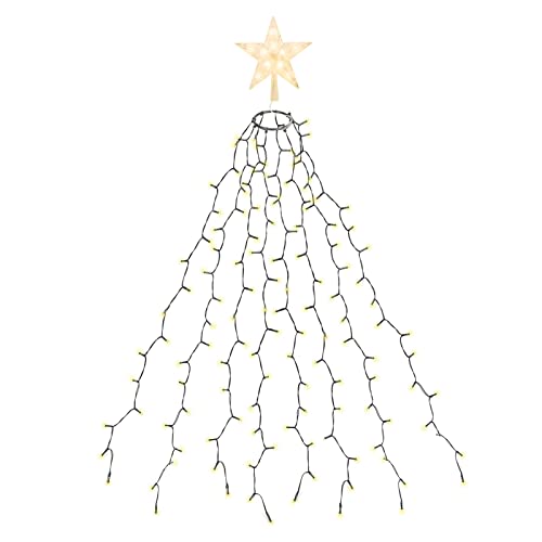 SALCAR 1,5m Weihnachtsbaum Lichterkette mit Ring, 8 Girlanden und Weihnachtsbaumspitze Stern, 210er LED Christbaumbeleuchtung Innen mit 8 Modi, Warmweiß von SALCAR