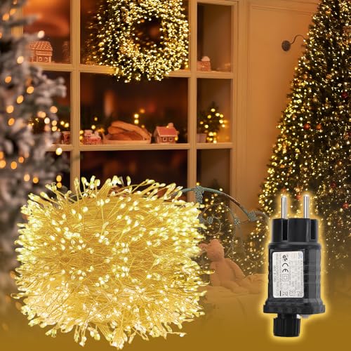 SALCAR 10m 400er LED Cluster Lichterkette aus Kupferdraht, Wasserdicht Weihnachtslichterkette mit 8 Modi, Timer und Memory, für Außen Innen Garten Weihnachtsbaum Hochzeit, Warmweiß von SALCAR