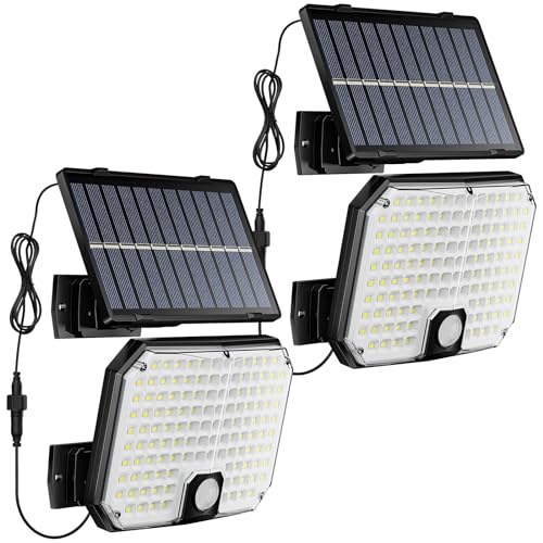 SALCAR 124 LED Solarlampen für Außen, 2 Stücke Garten Solar Wandleuchte mit Bewegungsmelder, Wasserdichte LED Solarleuchte mit 5m Kabel von SALCAR