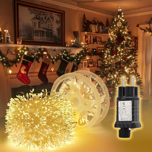 SALCAR 20m 800er LED Cluster Lichterkette aus Kupferdraht, Wasserdicht Weihnachtslichterkette mit 8 Modi, Timer und Memory, für Außen Innen Garten Weihnachtsbaum Hochzeit, Warmweiß von SALCAR