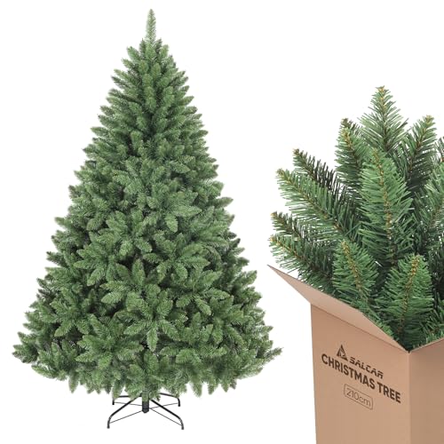 SALCAR 210 cm Künstlicher Weihnachtsbaum, naturgetreuer Tannenbaum mit 1066 Spitzen, grüne Nordmanntanne mit Klappsystem, ca. 148 cm übergroßer Baumdurchmesser SALCAR 210 cm Künstlicher Weihnachtsbaum, naturgetreuer Tannenbaum mit 1066 Spitzen, grüne Nordmanntanne mit Klappsystem, ca. 148 cm übergroßer Baumdurchmesser von SALCAR
