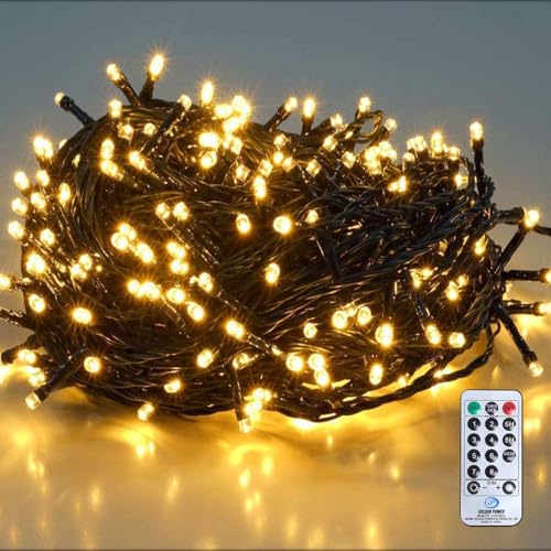 SALCAR 26m 360er LED Lichterkette Weihnachtsbaum (23m Lichterkette + 3m Stromkabel) mit Fernbedienung, 31V Christbaumbeleuchtung Außen mit 8 Modi und Memory, Warmweiß von SALCAR