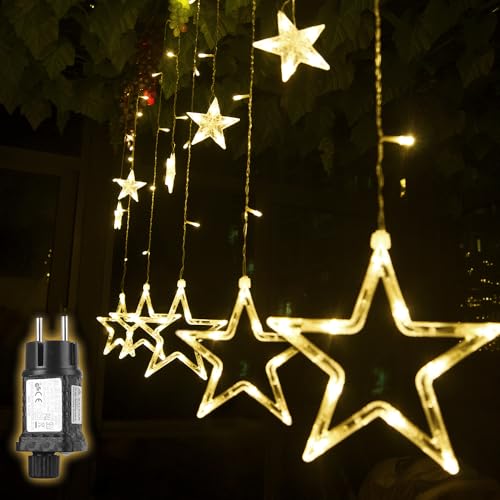 SALCAR Lichterkette mit 12 LED Sternen, 138 Leuchten Fenster LED Lichtervorhang mit 8 Modi Innen & Außenlichterkette Wasserdicht Dekoration für Weihnachten von SALCAR