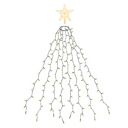 SALCAR 2m Lichterkette Weihnachtsbaum mit Ring und Sternspitze, 280er LED Tannenbaum Beleuchtung Innen, 8 Stränge Überwurf Lichterkette, Warmweiß von SALCAR