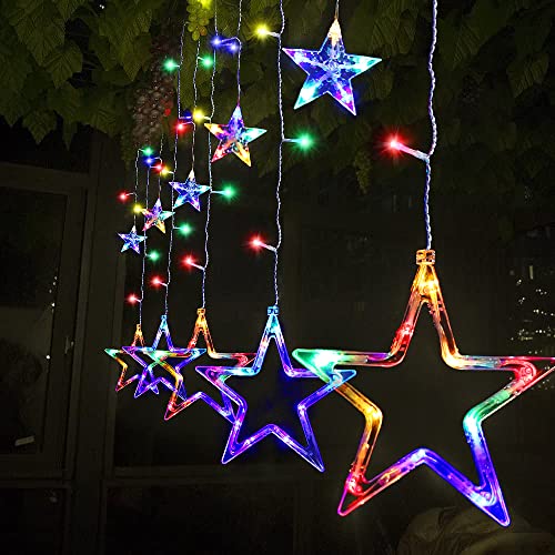 SALCAR 2m x 1m LED Lichtervorhang Fenster Weihnachten, 12er Sterne Lichterkette Innen Außen, Fensterbeleuchtung Hängend mit 8 Modi und Memory-Funktion, Bunt von SALCAR