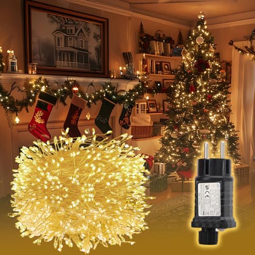 SALCAR 5m 200er LED Cluster Lichterkette aus Kupferdraht, Wasserdicht Weihnachtslichterkette mit 8 Modi, Timer und Memory, für Außen Innen Garten Weihnachtsbaum Hochzeit, Warmweiß von SALCAR
