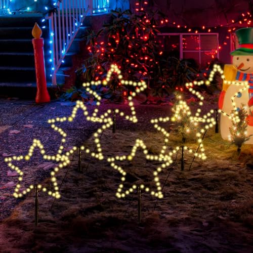 SALCAR 5m Weihnachtsbeleuchtung Außen, 6er Pack LED Stern Weihnachtsdeko Garten, Außenbeleuchtung Stableuchte mit Erdspieß, Schwarze Sterne, Warmweiß von SALCAR