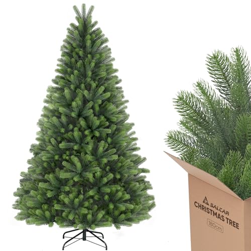 SALCAR 100% PE Spritzguss Weihnachtsbaum Künstlich 180 cm, Künstlicher Tannenbaum mit 762 PE Astspitzen, edle Nordmanntanne, inklusive Handschuhe und Metallständer SALCAR 100% PE Spritzguss Weihnachtsbaum Künstlich 180 cm, Künstlicher Tannenbaum mit 762 PE Astspitzen, edle Nordmanntanne, inklusive Handschuhe und Metallständer von SALCAR