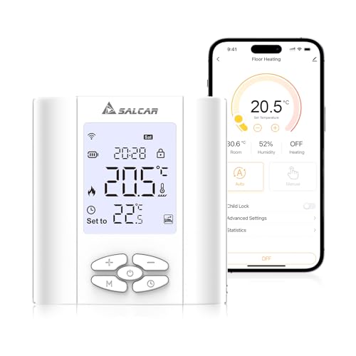 SALCAR Smart Thermostat Boiler WLAN Heizungsthermostat T5W WiFi Raumthermostat mit Luftfeuchtigkei Tuya Programmierbar Wandthermostat Fussbodenheizung Wasser Batterie Enthalten SALCAR Smart Thermostat Boiler WLAN Heizungsthermostat T5W WiFi Raumthermostat mit Luftfeuchtigkei Tuya Programmierbar Wandthermostat Fussbodenheizung Wasser Batterie Enthalten von SALCAR