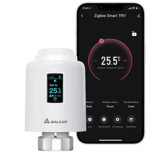 SALCAR Smartes Heizkörperthermostat Kompatibel Amazon Alexa & Google Assistant Programmierbarem Thermostat mit OLED-Display Tuya ZigBee Smartes Heizkörper von SALCAR
