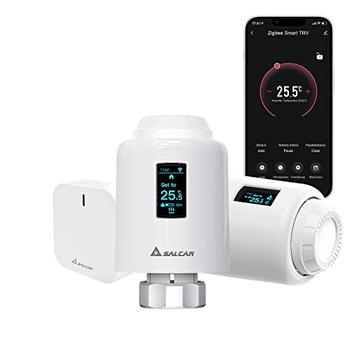 SALCAR Smartes Heizkörperthermostat-Set Kompatibel Amazon Alexa & Google Assistant Programmierbarem Thermostat mit OLED-Display Tuya ZigBee Smartes Heizkörper von SALCAR