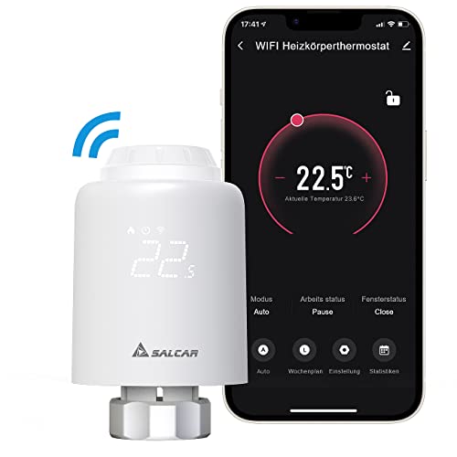 SALCAR Smartes Heizkörperthermostat WiFi TRV603 Thermostat Heizung Kompatibel mit Amazon Alexa & Google Assistant Programmierbar Heizungsthermostat Tuya Smartes Heizkörper kein Gateway erforderlich von SALCAR