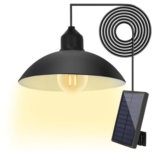 SALCAR Solar Hängelampen für Außen Wasserdicht, Aluminum Solarlampen Hängend mit 5m Kabel, 270 ° Einstellbares Solarpanel, Pendeleuchte für Camp Zelt, Angeln, Hühnerstall - 3000K Warmweiß von SALCAR