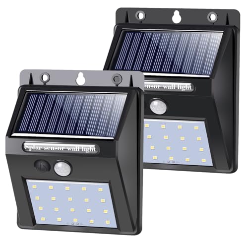 SALCAR Solarlampen für Außen mit Bewegungsmelder, Superhelle Solarleuchte Aussen, IP44 Wasserdichte Solar Aussenleuchte,Warmweiße Gartenwandlampe,balkon solarleuchten, 800 Lumen- 2 Stück von SALCAR