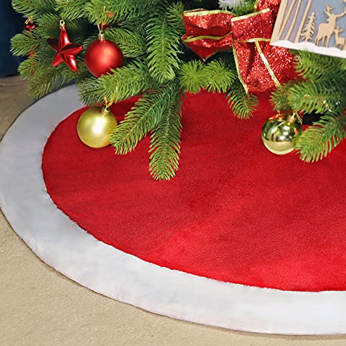 SALCAR Weihnachtsbaum Decke Rund, 150cm Weihnachtsbaumdecke Rot Plüsch Groß Christmas Tree Skirt, Schutz vor Tannennadeln Baumdeckefür Weihnachtsbaum Tannenbaum und Weihnachtsdekoration von SALCAR