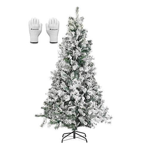 SALCAR Künstlicher Weihnachtsbaum Weiss mit 240 cm, Tannenbaum Künstlich Schnee mit Handschuhen und Metall Christbaum Ständer, Schnellaufbau Klappsystem von SALCAR