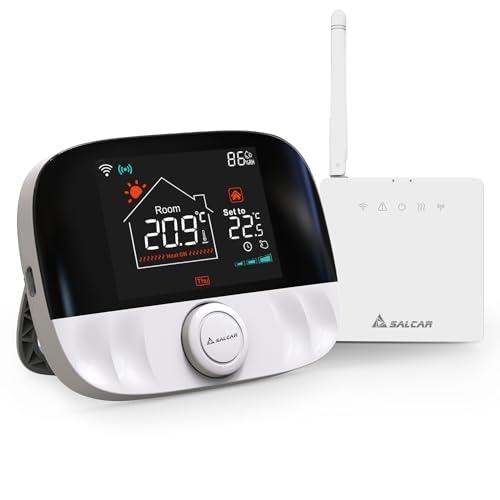 SALCAR WiFi Smart Thermostat Heizkörper für Gas Boiler Raumthermostat T9W RF Heizkörperthermostat mit Empfänger Tuya Programmierbar Wandthermostat Kompatibel mit Amazon Alexa & Google Home von SALCAR